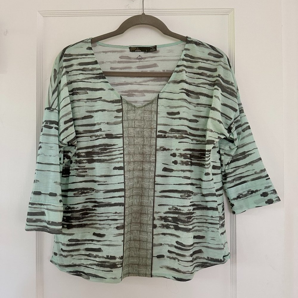 prAna Womens Aleah Top Lightweight Semi Sheer V Neck 3/4 Sleeve